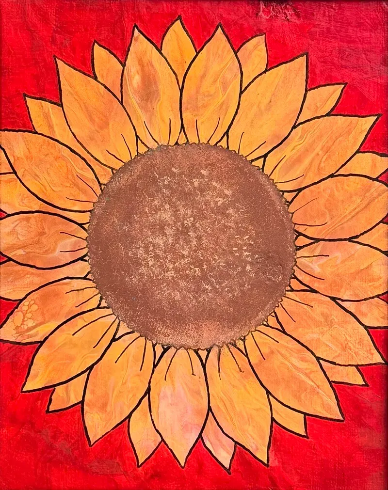 Original hand-painted golden sunflower artwork by Bee the Light Art Studio